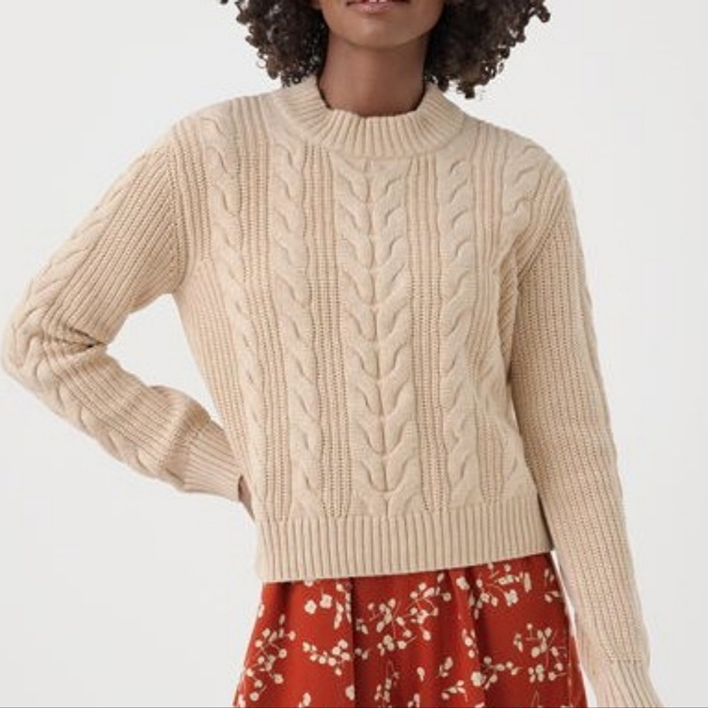 Pact Cable Knit Crew Neck Sweater - Sandshell Beige - Large NWOT